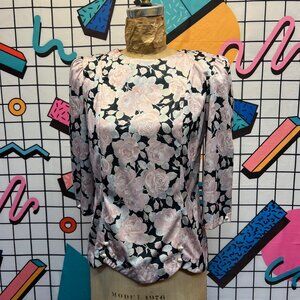 EUC Vintage 1980s Floral Padded Shoulder 3/4 Sleeve Blouse 6P by Whirlaway